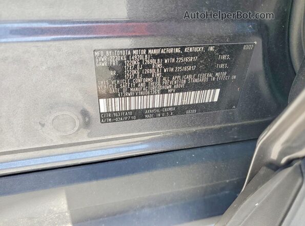 4T3RWRFV1NU061261 2022 TOYOTA RAV4 Gray VIN կոդի պիտակի տեսք