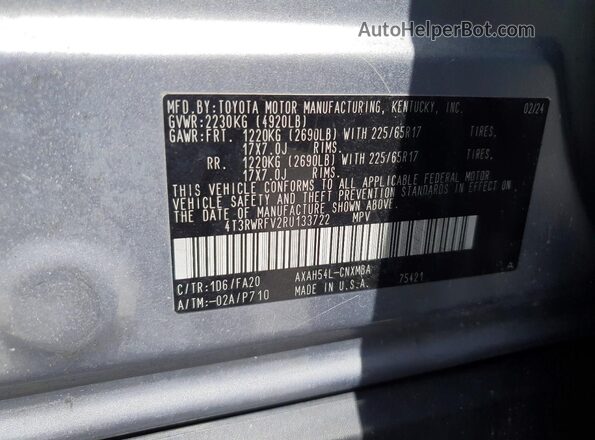 4T3RWRFV2RU133722 2024 TOYOTA RAV4 Silver Widok wnętrza 360 stopni