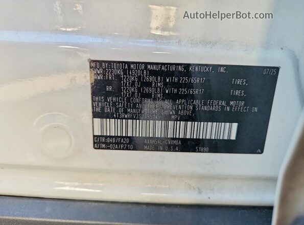 4T3RWRFV3SU195149 2025 TOYOTA RAV4 White Вид наклейки з VIN-кодом