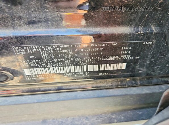 4T3RWRFV4LU001214 2020 TOYOTA RAV4 Black Vista interior de 360 grados