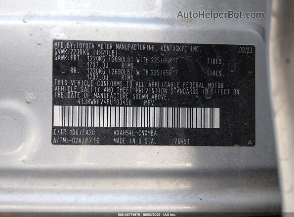 4T3RWRFV4PU103456 2023 TOYOTA RAV4 HYBRID Silver Vista del compartimento del motor