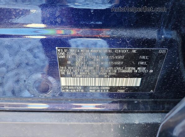 4T3RWRFV4SU214789 2025 TOYOTA RAV4 Blue VIN sticker view