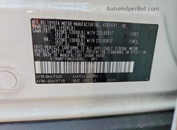 4T3RWRFV5MU048060 2021 TOYOTA RAV4 Белый Вид наклейки с VIN-кодом