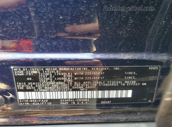 4T3RWRFV6SU213370 2025 TOYOTA RAV4 Blue Vista de la etiqueta del VIN