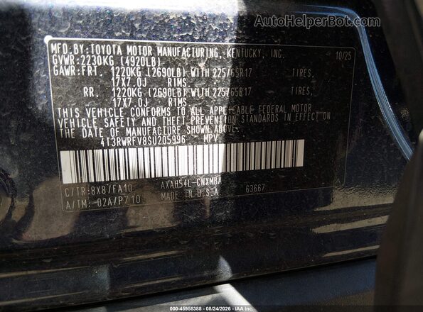 4T3RWRFV8SU205996 2025 TOYOTA RAV4 HYBRID Синий Вид подкапотного пространства