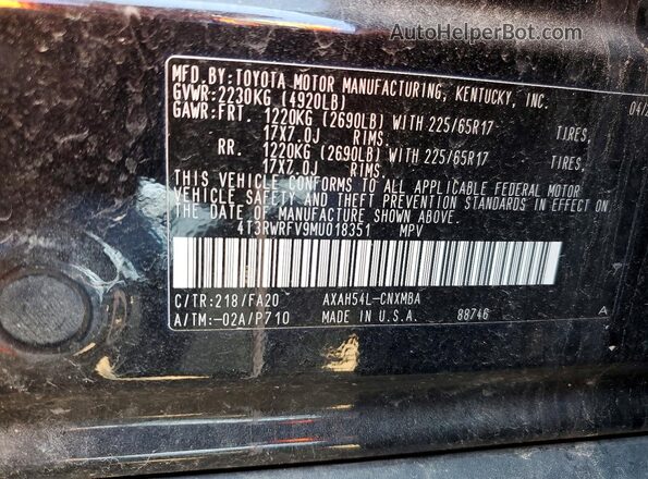 4T3RWRFV9MU018351 2021 TOYOTA RAV4 Черный Вид наклейки с VIN-кодом