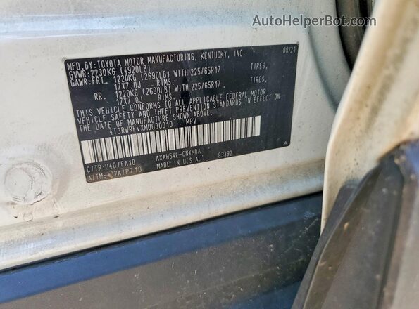 4T3RWRFVXMU030010 2021 TOYOTA RAV4 White VIN կոդի պիտակի տեսք