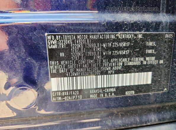 4T3RWRFVXSU187002 2025 TOYOTA RAV4 Blue Engine compartment view
