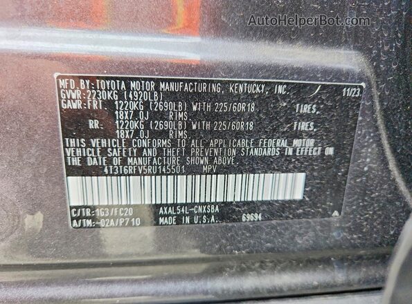 4T3T6RFV5RU145501 2024 TOYOTA RAV4 Угольный Вид наклейки с VIN-кодом