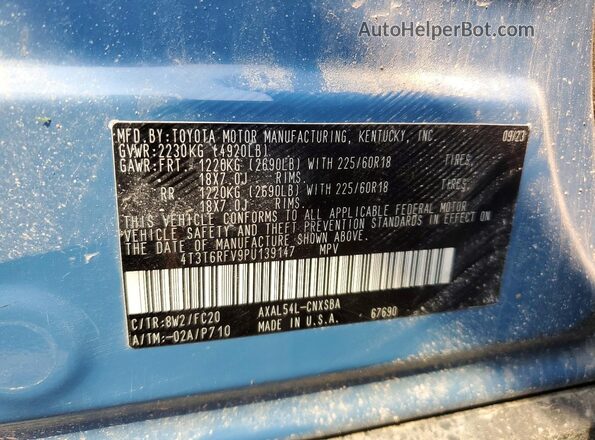 4T3T6RFV9PU139147 2023 TOYOTA RAV4 Синий Вид наклейки с VIN-кодом