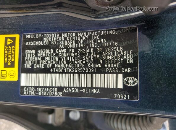 4T4BF1FK2GR570091 2016 TOYOTA CAMRY Black Vista del compartimento del motor