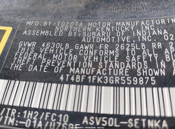 4T4BF1FK3GR559875 2016 TOYOTA CAMRY Black Engine compartment view
