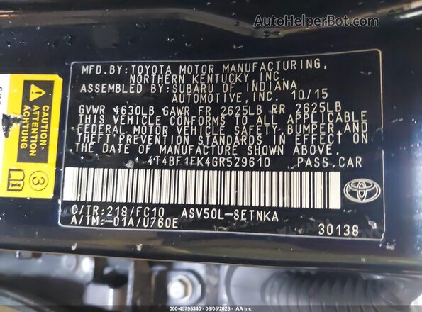 4T4BF1FK4GR529610 2016 TOYOTA CAMRY Black Widok komory silnika