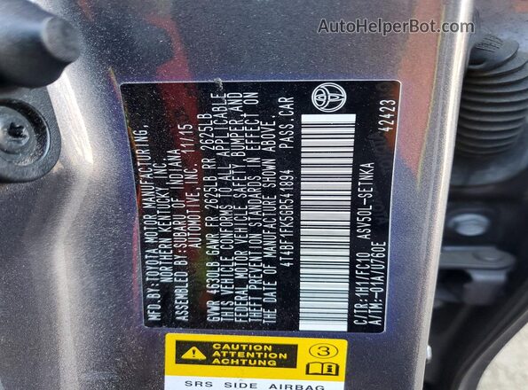 4T4BF1FK5GR541894 2016 TOYOTA CAMRY Gray VIN კოდის სტიკერის ხედი