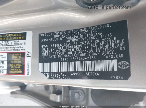 4T4BF1FK5GR542155 2016 TOYOTA CAMRY Gold Вид підкапотного простору