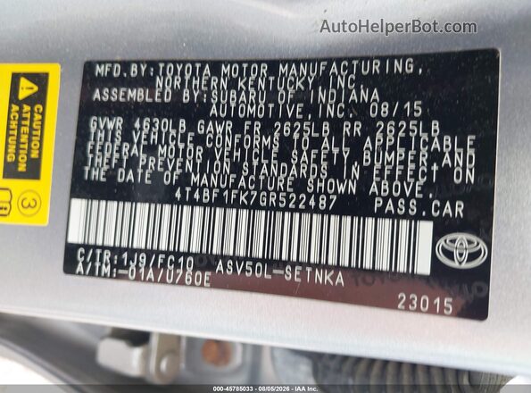 4T4BF1FK7GR522487 2016 TOYOTA CAMRY Gray Widok komory silnika