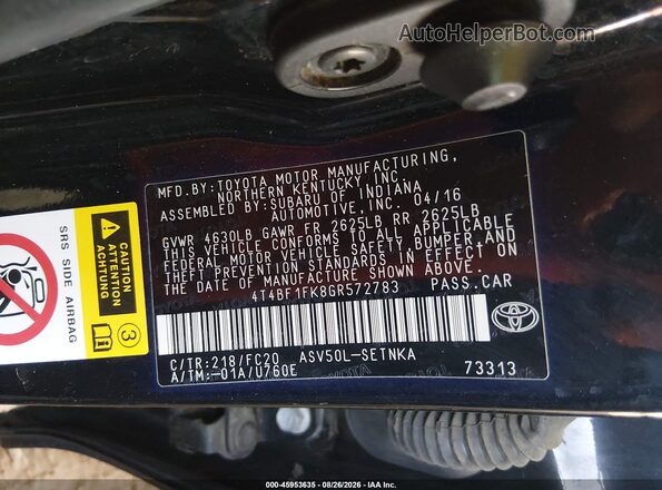 4T4BF1FK8GR572783 2016 TOYOTA CAMRY Black Շարժիչի բաժամունքի տեսք