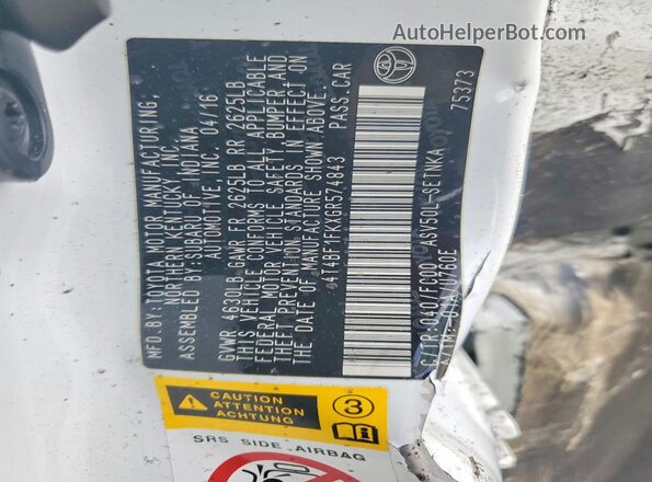 4T4BF1FKXGR574843 2016 TOYOTA CAMRY White Widok komory silnika