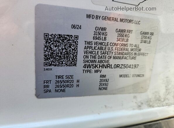 4W5KHNRL0RZ504197 2024 ACURA ZDX White Vista de la etiqueta del VIN