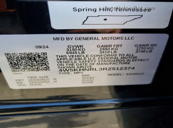 4W5KHNRL3RZ512374 2024 ACURA ZDX Black Vista de la etiqueta del VIN