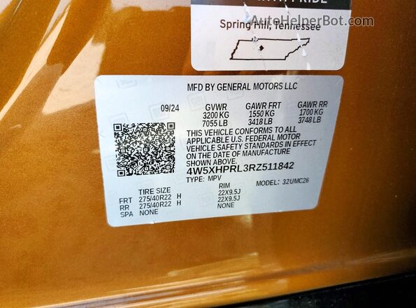 4W5XHPRL3RZ511842 2024 ACURA ZDX Gold VIN კოდის სტიკერის ხედი