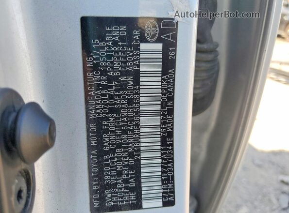 2T1BURHE3GC566834 2016 TOYOTA COROLLA Silver VIN sticker view
