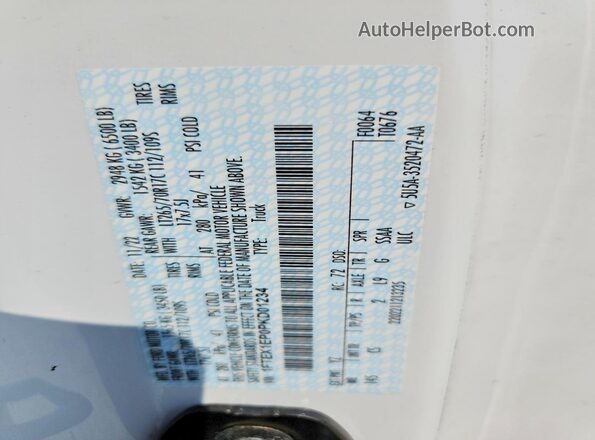1FTEX1EP0PKD01234 2023 FORD F150 White Вид наклейки з VIN-кодом