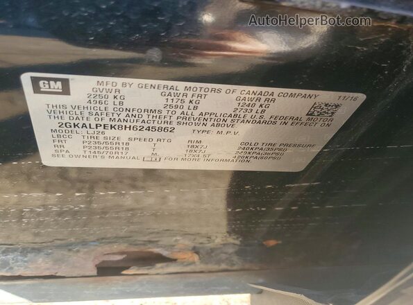 2GKALPEK8H6245862 2017 GMC TERRAIN Black Панорамний вид салону 360°