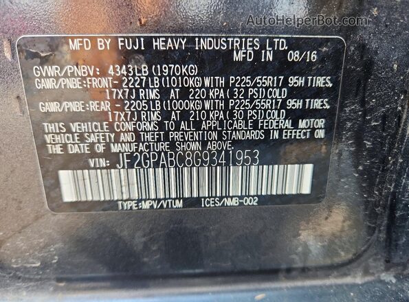 JF2GPABC8G9341953 2016 SUBARU CROSSTREK Gray 