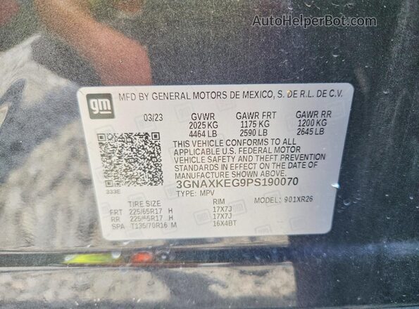 3GNAXKEG9PS190070 2023 CHEVROLET EQUINOX Black Vista de la etiqueta del VIN