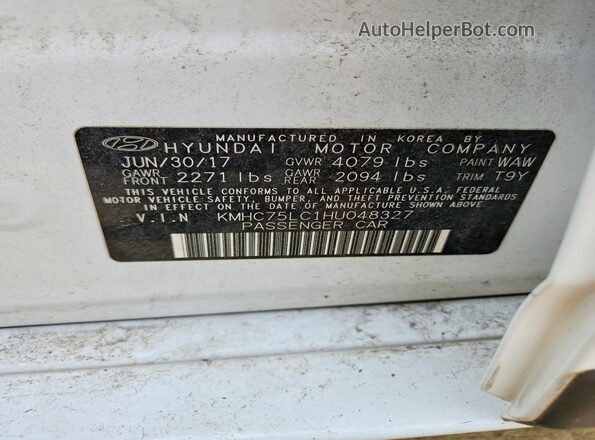 KMHC75LC1HU048327 2017 HYUNDAI IONIQ White Widok naklejki z numerem VIN