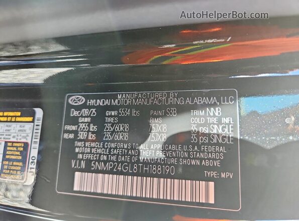 5NMP24GL8TH188190 2026 HYUNDAI SANTA FE Black Widok wnętrza 360 stopni