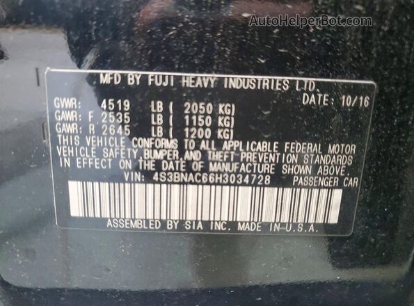 4S3BNAC66H3034728 2017 SUBARU LEGACY Черный Вид наклейки с VIN-кодом
