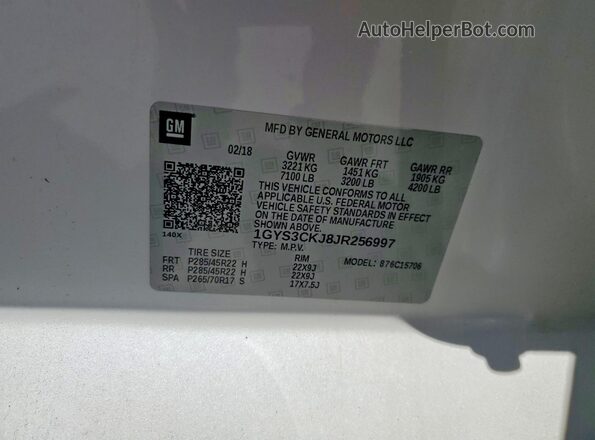 1GYS3CKJ8JR256997 2018 CADILLAC ESCALADE White Vista interior de 360 grados