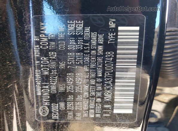 KM8K3CA37PU007438 2023 HYUNDAI KONA Black VIN կոդի պիտակի տեսք