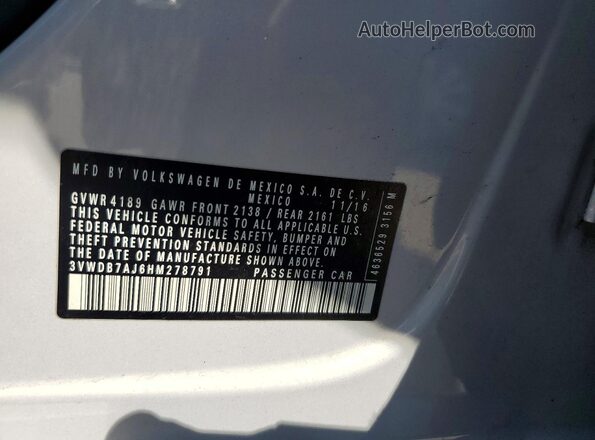 3VWDB7AJ6HM278791 2017 VOLKSWAGEN JETTA Gray Widok wnętrza 360 stopni