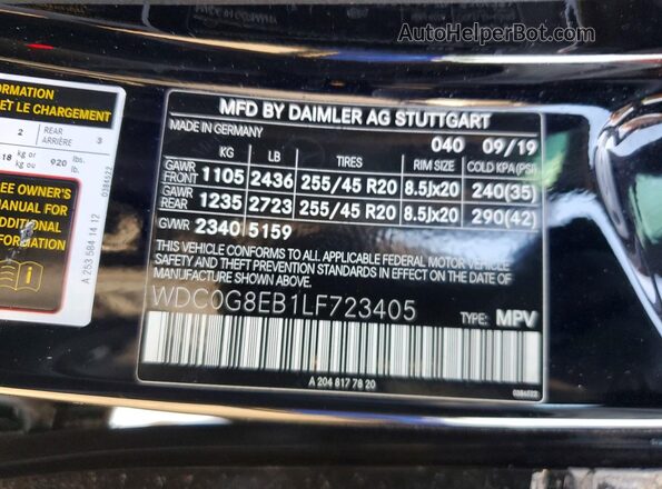WDC0G8EB1LF723405 2020 MERCEDES-BENZ GLC-CLASS Black Vista interior de 360 grados