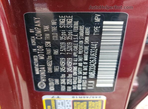 KM8J33A26JU632441 2018 HYUNDAI TUCSON Burgundy VIN კოდის სტიკერის ხედი