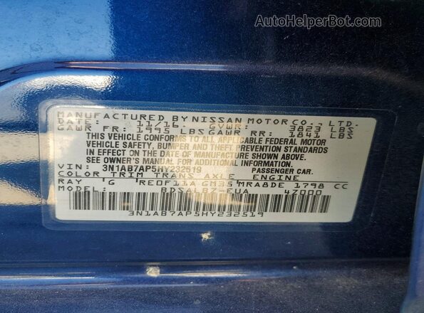 3N1AB7AP5HY232519 2017 NISSAN SENTRA Blue VIN sticker view