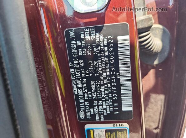 5XYP64HC6LG029522 2020 KIA TELLURIDE Burgundy Панорамний вид салону 360°