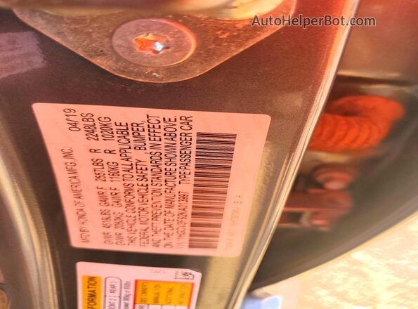 1HGCV3F92KA013997 2019 HONDA ACCORD Серый Вид наклейки с VIN-кодом