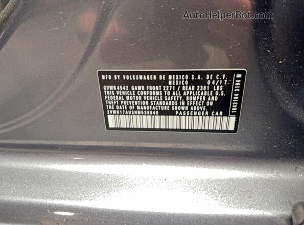 3VWH17AU3HM538840 2017 VOLKSWAGEN GOLF Gray Вид задньої частини салону
