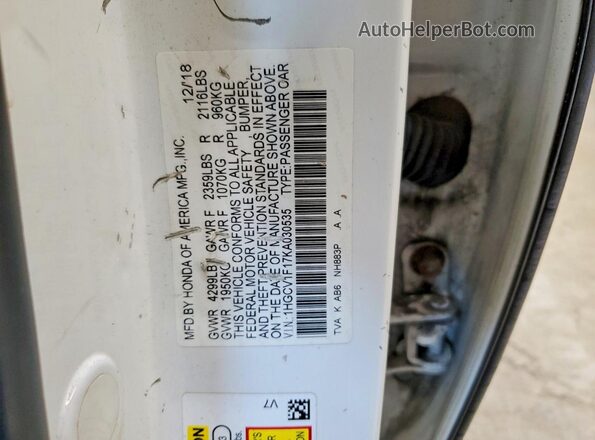 1HGCV1F17KA030535 2019 HONDA ACCORD White Вид наклейки з VIN-кодом