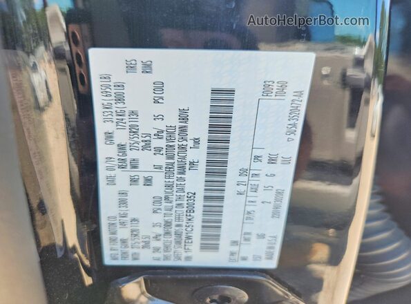 1FTEW1C51KFB00352 2019 FORD F150 Black Widok naklejki z numerem VIN
