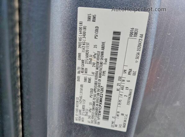 1FTEW1CPXMKE21267 2021 FORD F150 Silver VIN კოდის სტიკერის ხედი