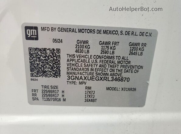 3GNAXUEGXRL346870 2024 CHEVROLET EQUINOX Белый Панорамный вид салона 360°