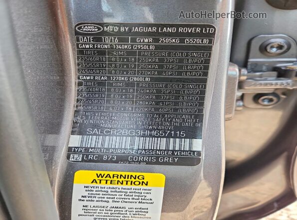 SALCR2BG3HH657115 2017 LAND ROVER DISCOVERY Gray Панорамний вид салону 360°