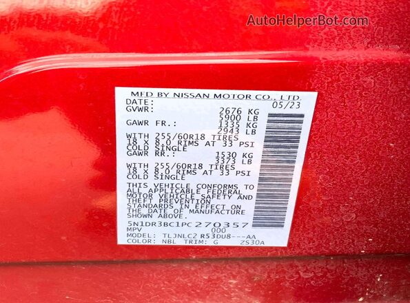 5N1DR3BC1PC270357 2023 NISSAN PATHFINDER Red Widok tylnych siedzeń