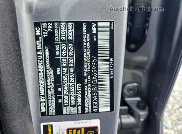 4JGDA5JB1GA699957 2016 MERCEDES-BENZ GLE-CLASS Silver Widok wnętrza 360 stopni
