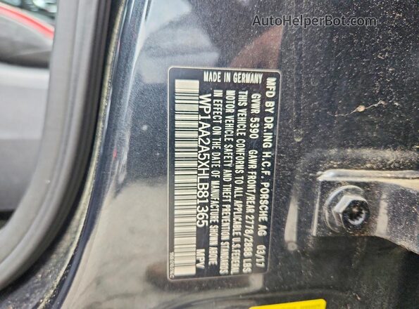 WP1AA2A5XHLB81365 2017 PORSCHE MACAN Gray Вид наклейки з VIN-кодом